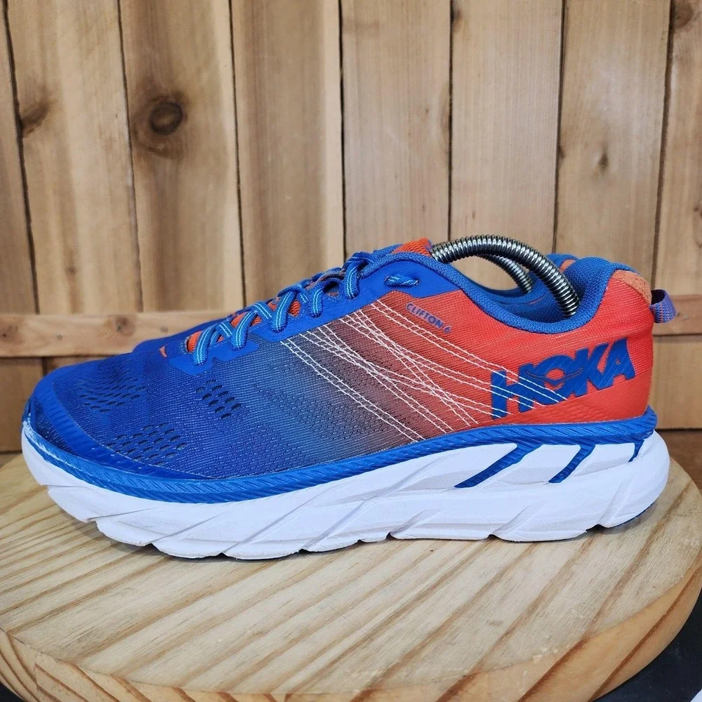 Hoka One One Clifton 6 Shoes Mens 10 Blue Orange Running Athletic Sneakers